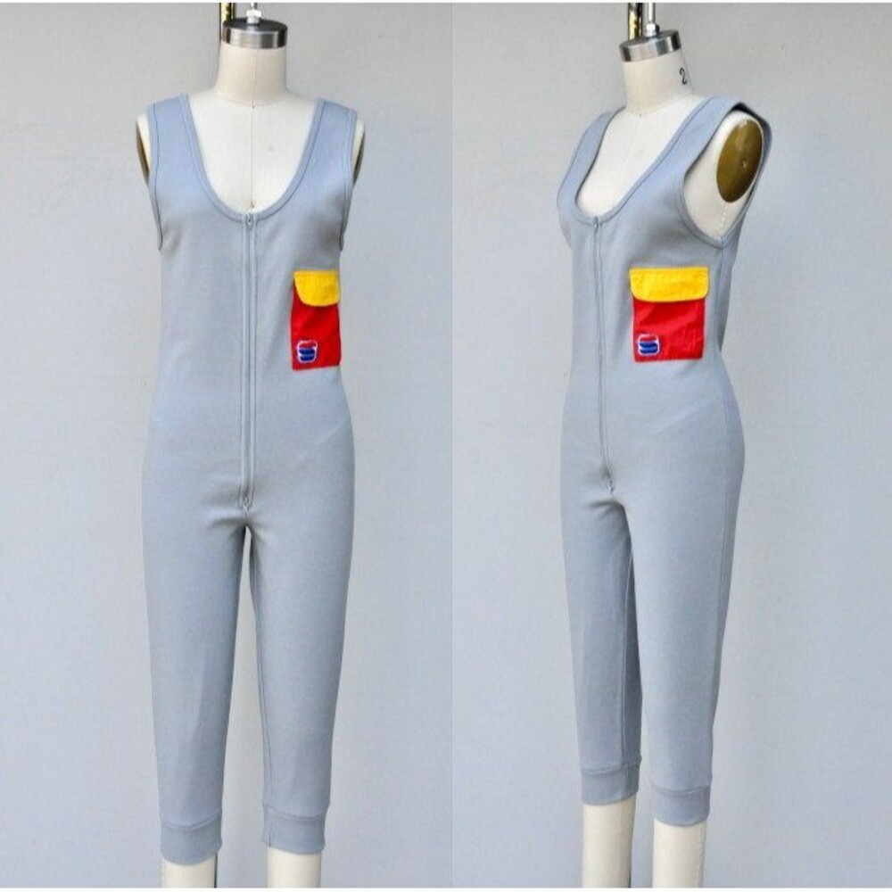 JUMPSUIT Playsuit Pantsuit Pocket Zip Up Front 80s 90s Snow Bike Suit Gear XS S - Picture 1 of 8